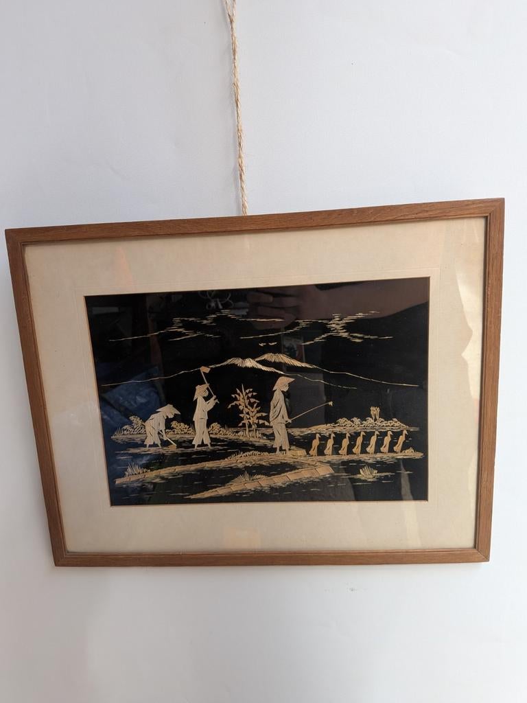 Aziatisch Stro-Inleg Wandpaneel | Handwerk | Vintage, Antiek en Kunst, Ophalen of Verzenden