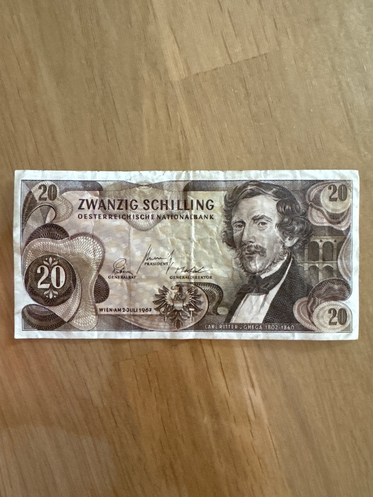 Oostenrijks 20 Schilling biljet - Carl Ritter von Ghega, Postzegels en Munten, Ophalen of Verzenden, Oostenrijk, Los biljet