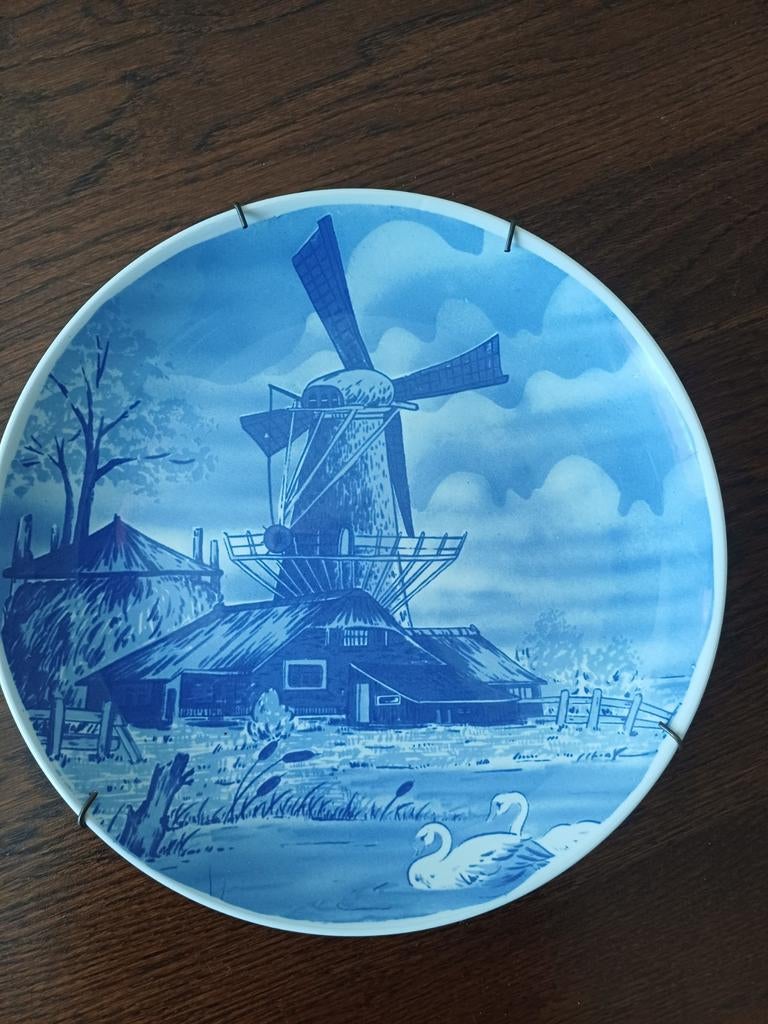 Delfts Blauw sierbord met molen en zwanen, Ophalen of Verzenden