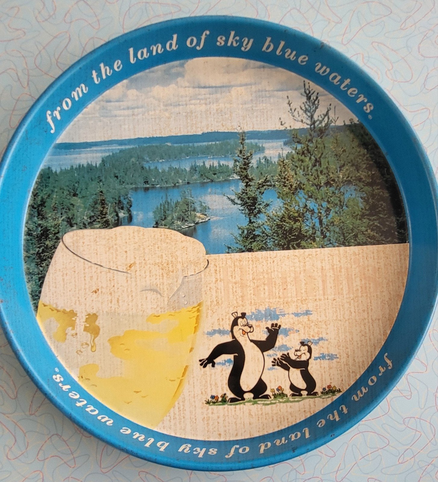 Vintage Hamm's Beer Dienblad - 'Sky Blue Waters', Gebruikt, Rond, Ophalen of Verzenden, Dienblad
