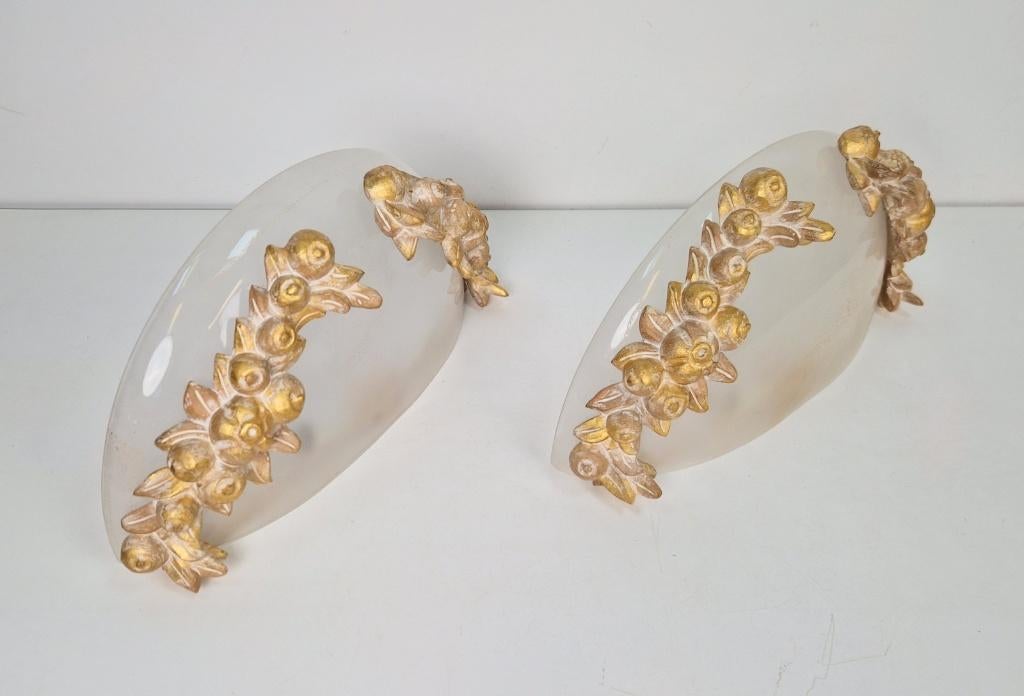 Set 2 Vintage wandlampen Murano glas goud hout ’70 Italy, N, Ophalen of Verzenden, N, Glas