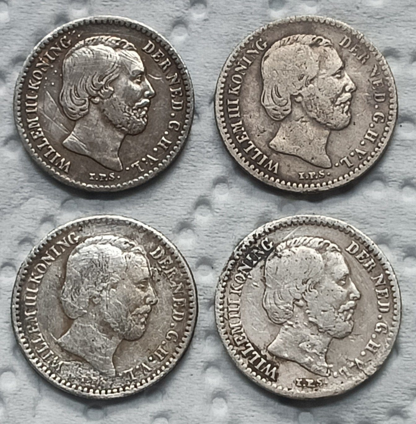 4x 10 cent munten Willem III - Bodemvondsten, Postzegels en Munten, Munten | Nederland, Ophalen of Verzenden, Koning Willem III