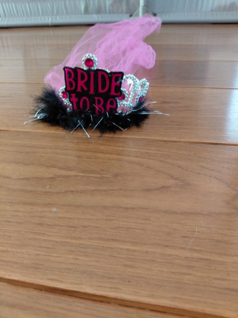 Bride to be kroontje / tiara met roze 'sleep', Ophalen, Zo goed als nieuw, Feestartikel, Geboorte of Huwelijk