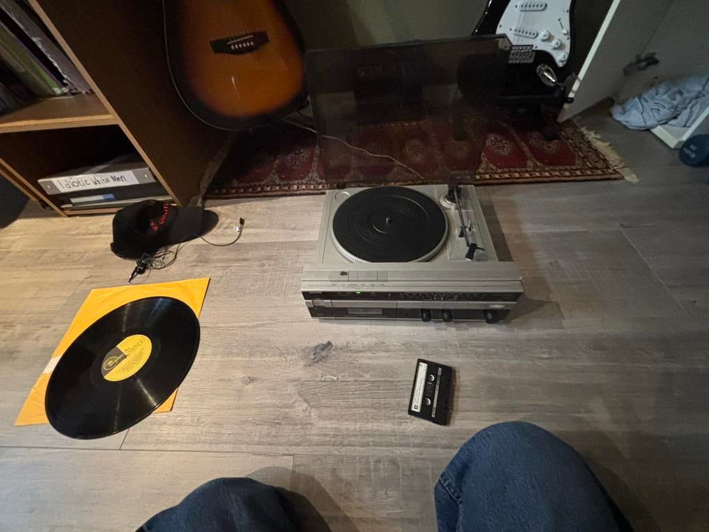 Platespeler met cassette speler/recorder en radio met box, Ophalen, Gebruikt, Philips