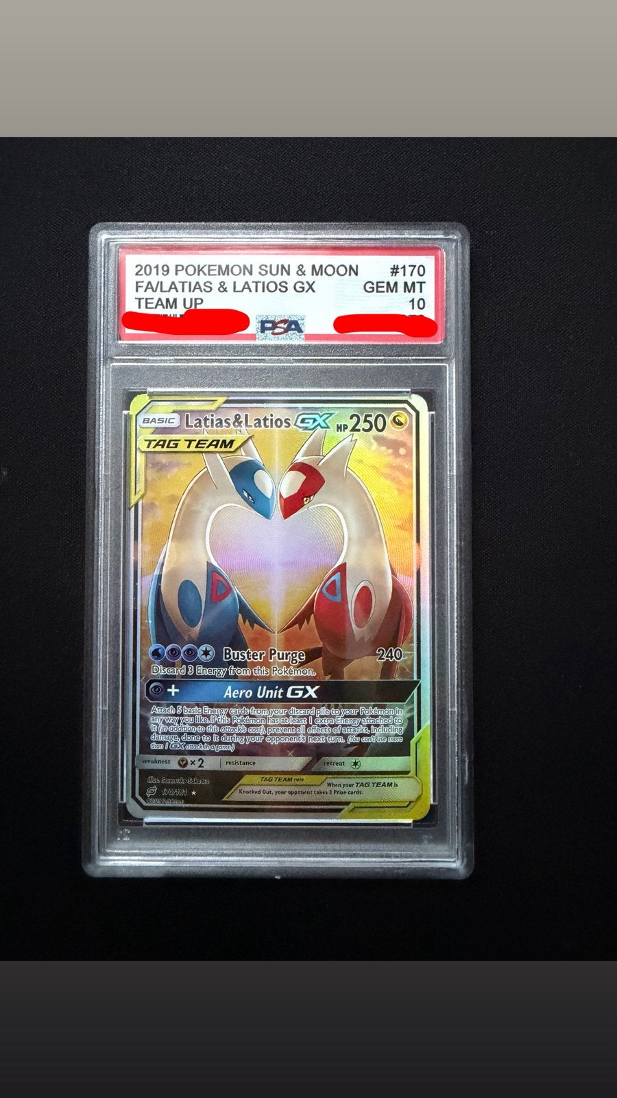 PSA 10 Latias & Latios GX Team Up #170 Full Art Pokemon Kaar, Ophalen of Verzenden, Nieuw, Losse kaart, Foil