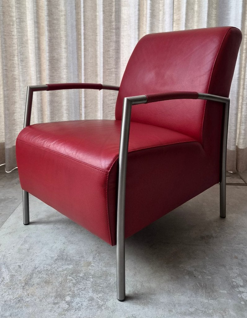 Leren fauteuils (2 stuks)  rood - Sanders Wonen Oldenzaal, Ophalen, Gebruikt, 75 tot 100 cm, Modern