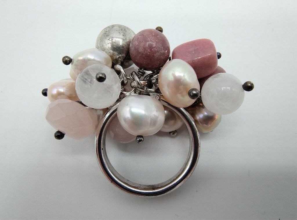 Grote en zware zilveren ring met parels en kwarts, 19 mm, Info@zilverwebsite.nl, Verzenden, 19 tot 20, Zo goed als nieuw