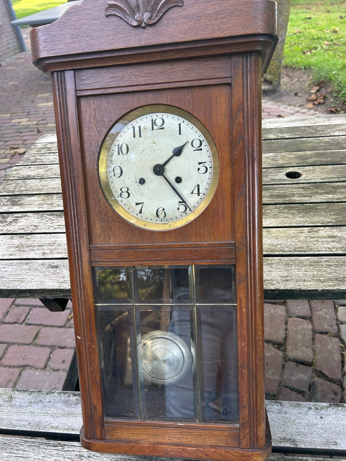 Antieke houten wandklok met slinger, Antiek en Kunst, Ophalen