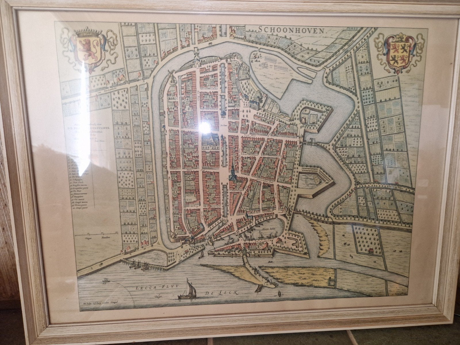 Antieke ingelijste kaart van Schoonhoven - De Leck, Ophalen