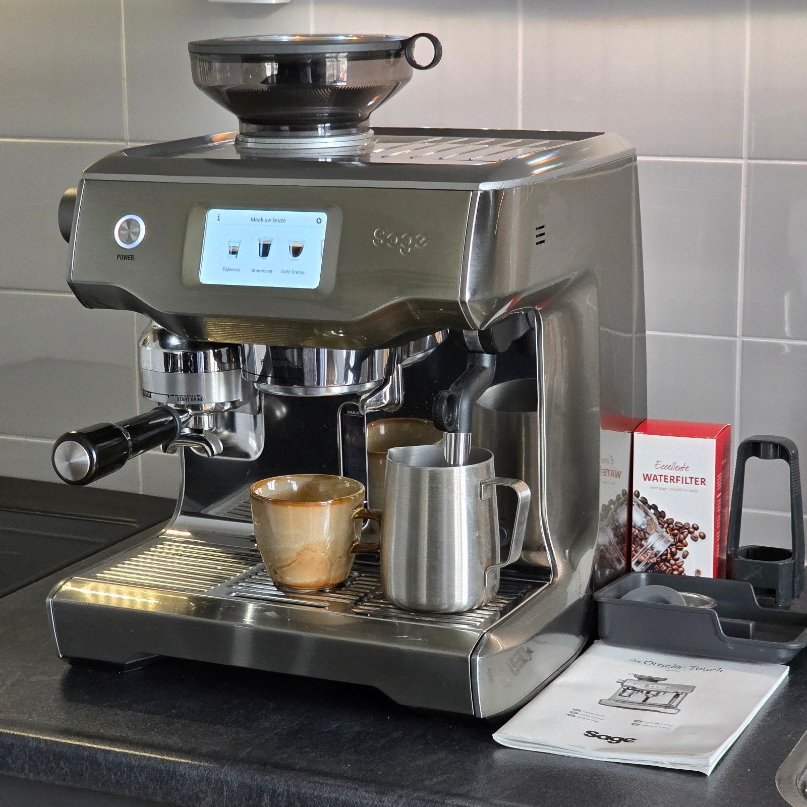 Sage the Oracle Touch Stainless Steel koffiemachine (ZGAN), 10 kopjes of meer, Koffiemachine, Ophalen of Verzenden, Zo goed als nieuw