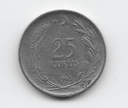 Turkije 25 kurus 1965 KM# 892.2, Ophalen of Verzenden, Midden-Oosten, Losse munt