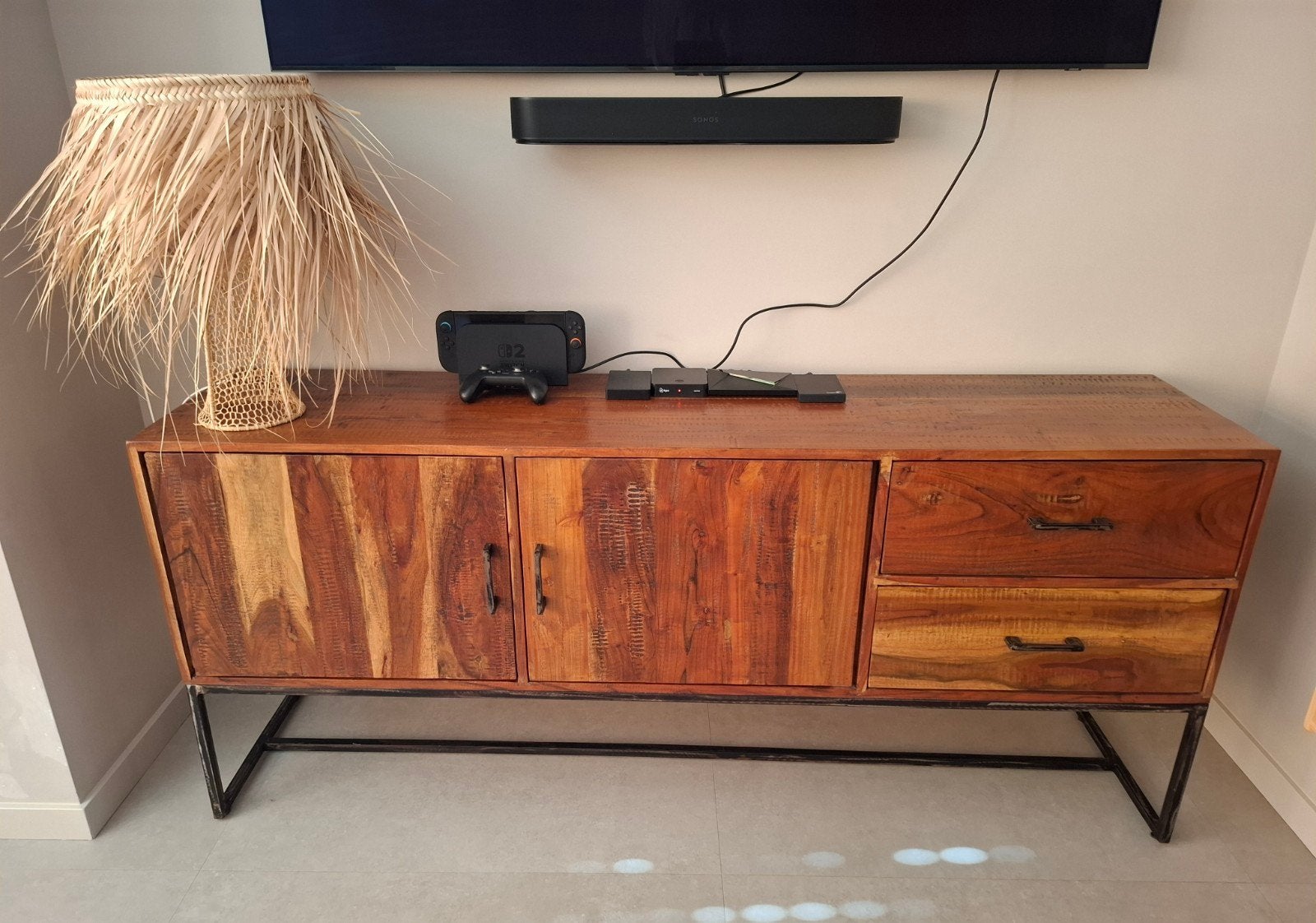 Tv meubel, Ophalen, Gebruikt, 150 tot 200 cm, Teakhout