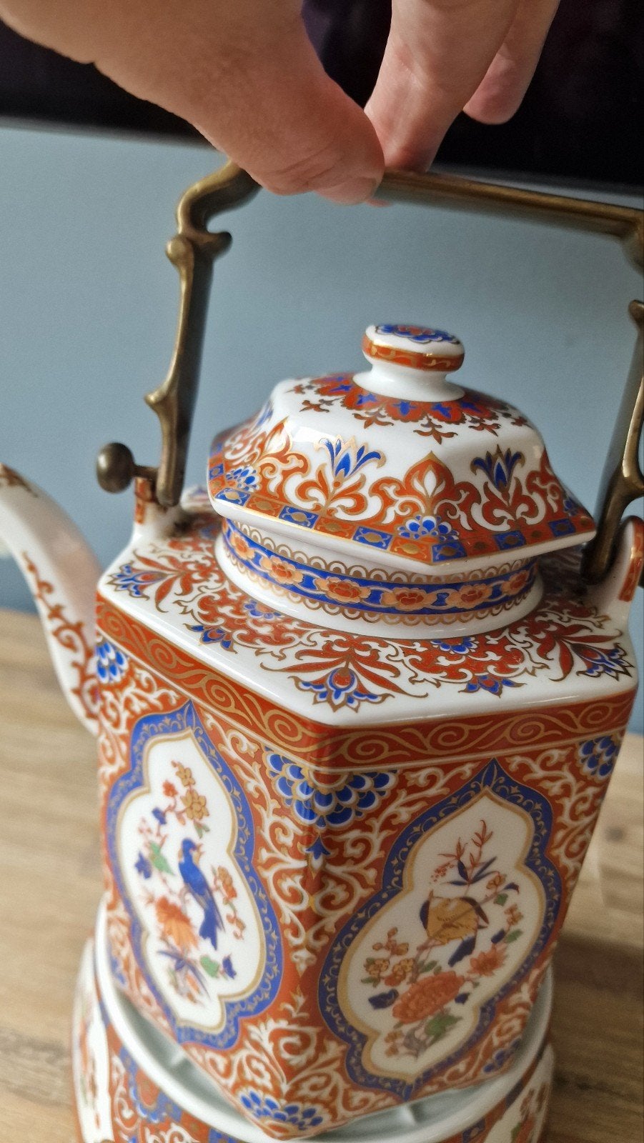 Vintage Zeshoekige Porseleinen Theepot met Theelicht, Ophalen of Verzenden
