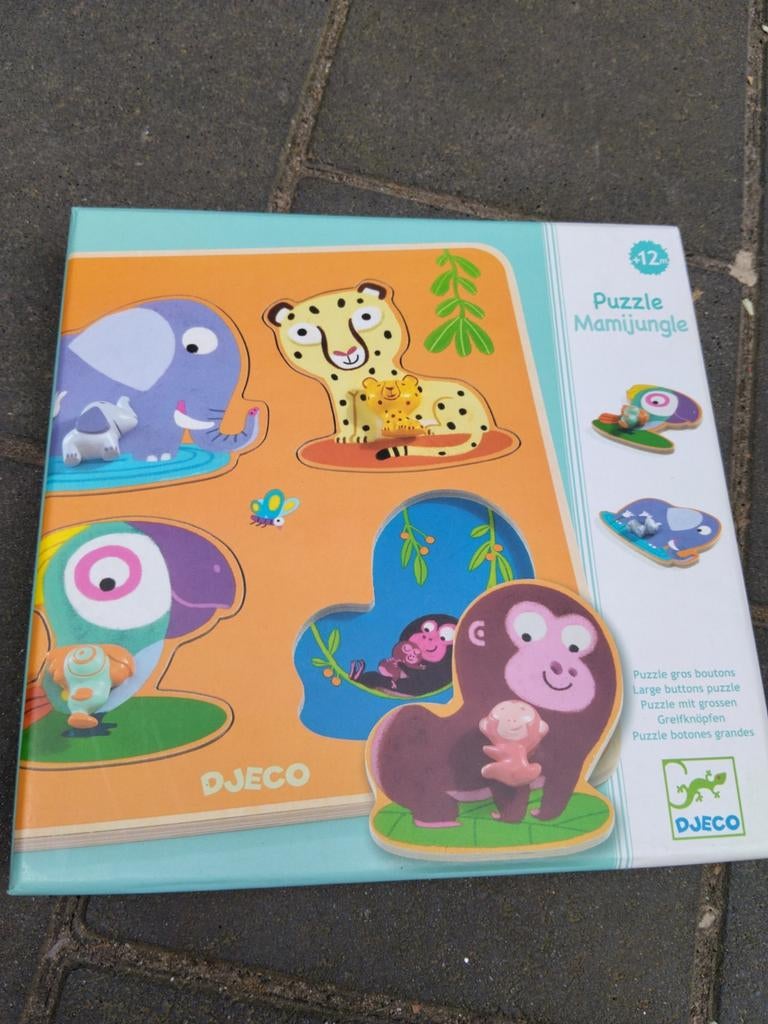 DJECO Mamijungle Dieren Puzzel met Grote Knoppen, Ophalen of Verzenden, Zo goed als nieuw, Puzzelen