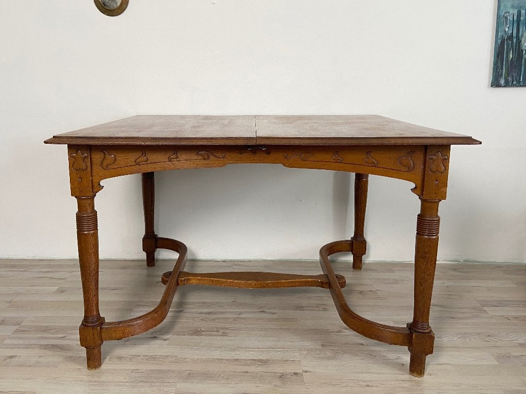 Franse Antieke Art nouveau / Jugendstil eettafel, Ophalen, Gebruikt, 100 tot 150 cm, 50 tot 100 cm