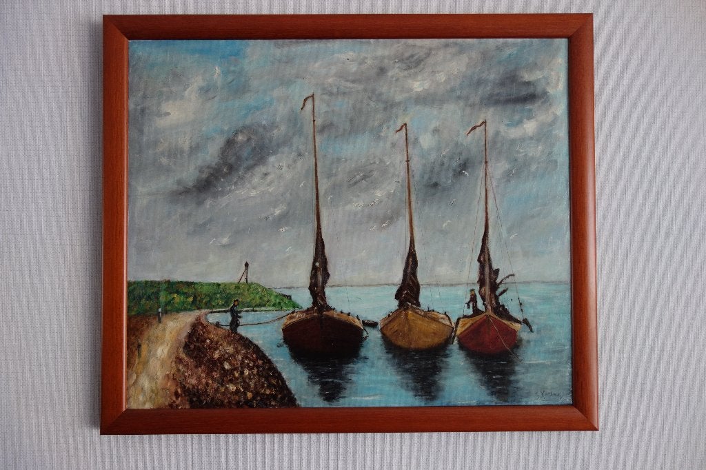 Schilderij afb. vissersboten IJsselmeer, Ophalen of Verzenden, Maritiem / water