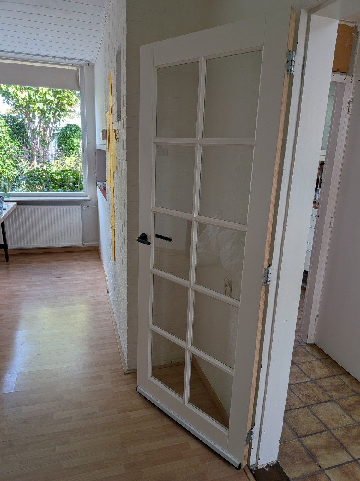 Stompe houten binnendeur met glas, 82x197 cm, Ophalen, Gebruikt, 80 tot 100 cm, Binnendeur