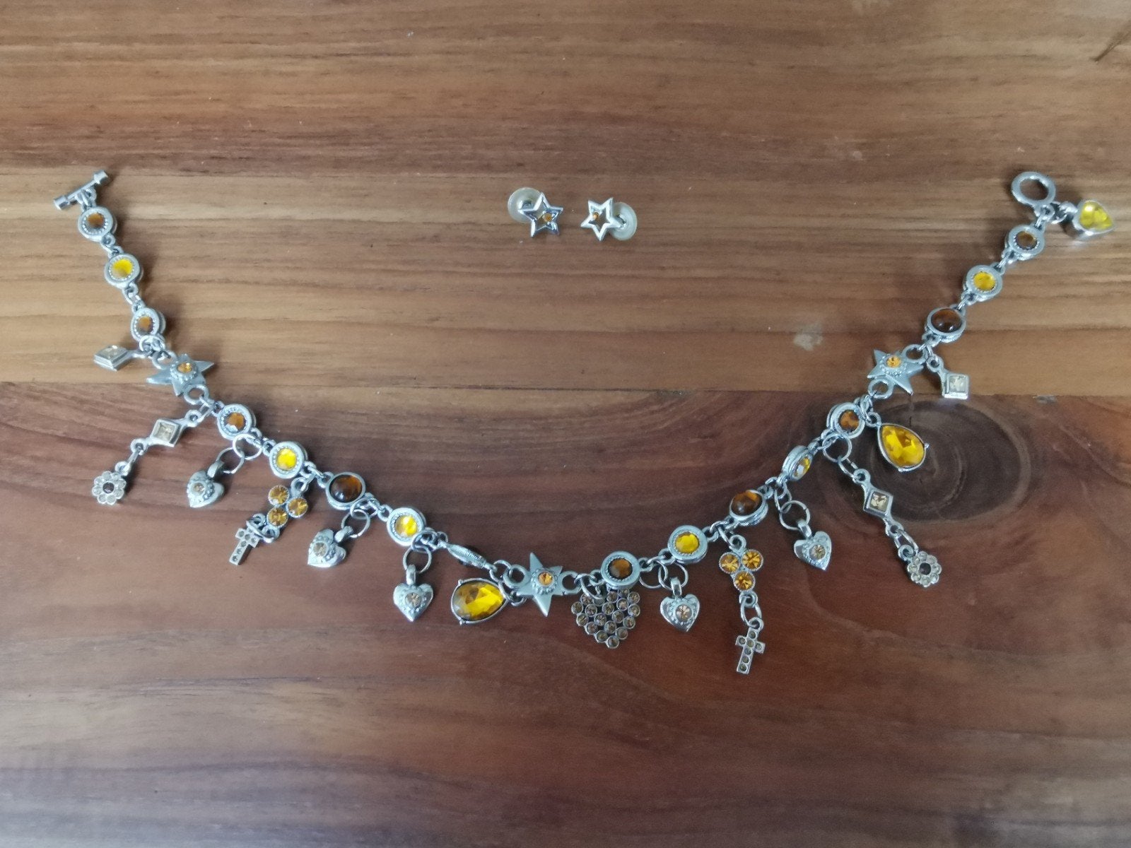 Bedelketting met bijpassende oorbellen, Ophalen of Verzenden, Zilver, Overige materialen