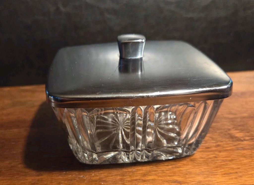 Vintage glazen potje met deksel, Antiek en Kunst, Antiek | Glas en Kristal, Ophalen of Verzenden