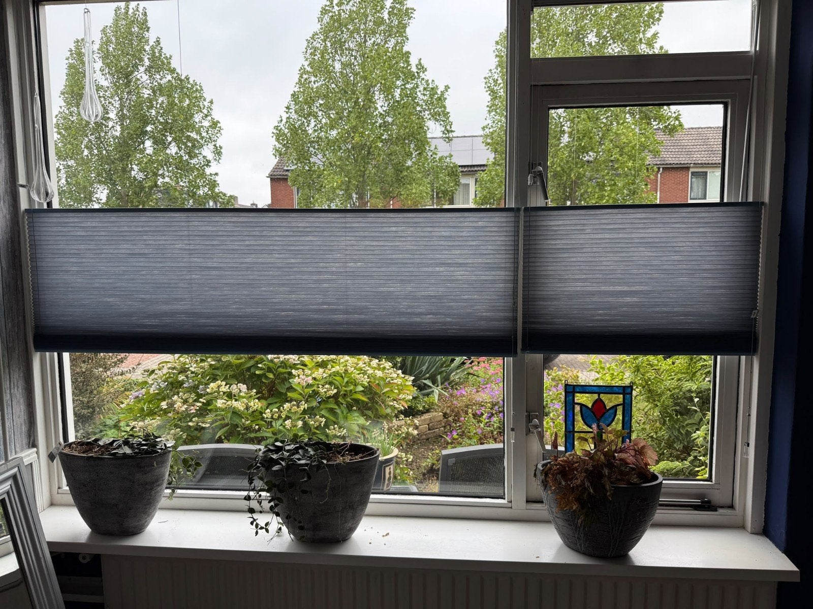 Mooie blauwe plisségordijnen, diverse maten, Huis en Inrichting, Ophalen, Gebruikt, Blauw, Plisségordijn
