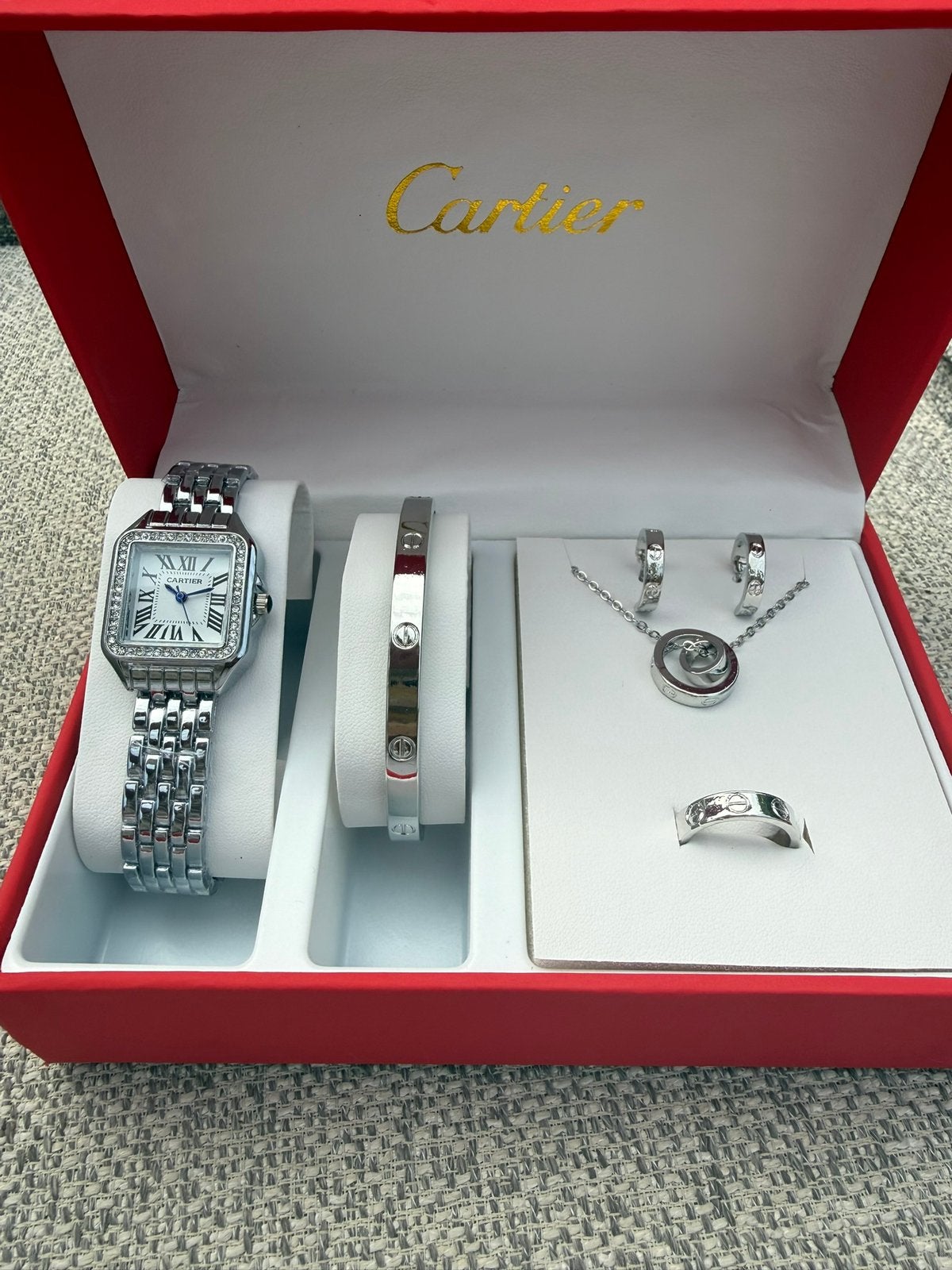 Cartier horloge/ sieraden set zilver, Ophalen of Verzenden, Zo goed als nieuw, Staal, Overige merken