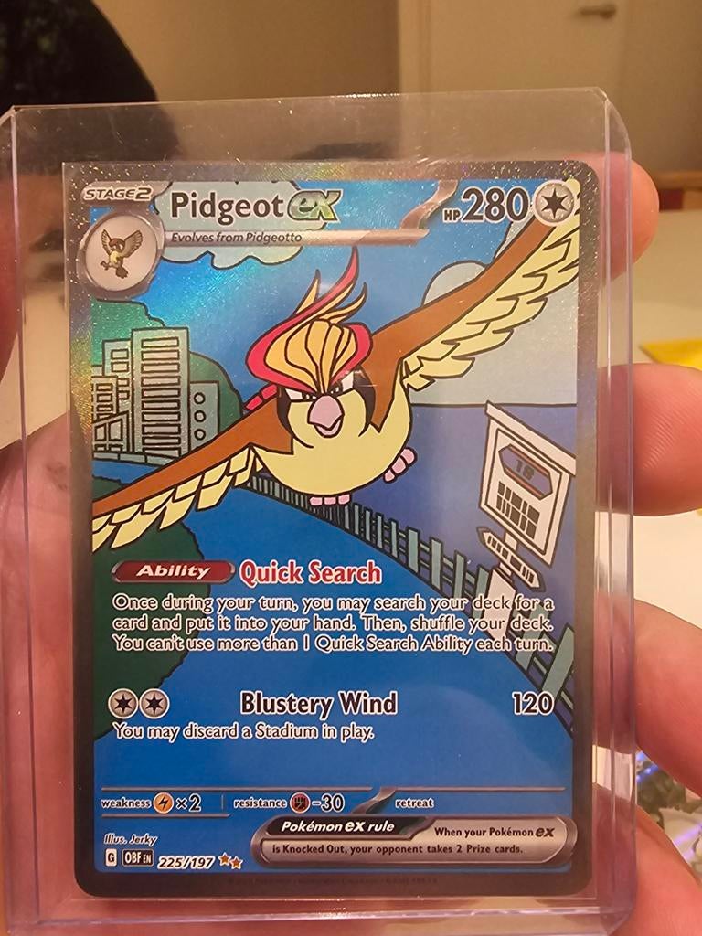 Pidgeot ex 225/197 Obsidian Flames Pokémon Kaart, Ophalen of Verzenden, Zo goed als nieuw, Losse kaart, Foil