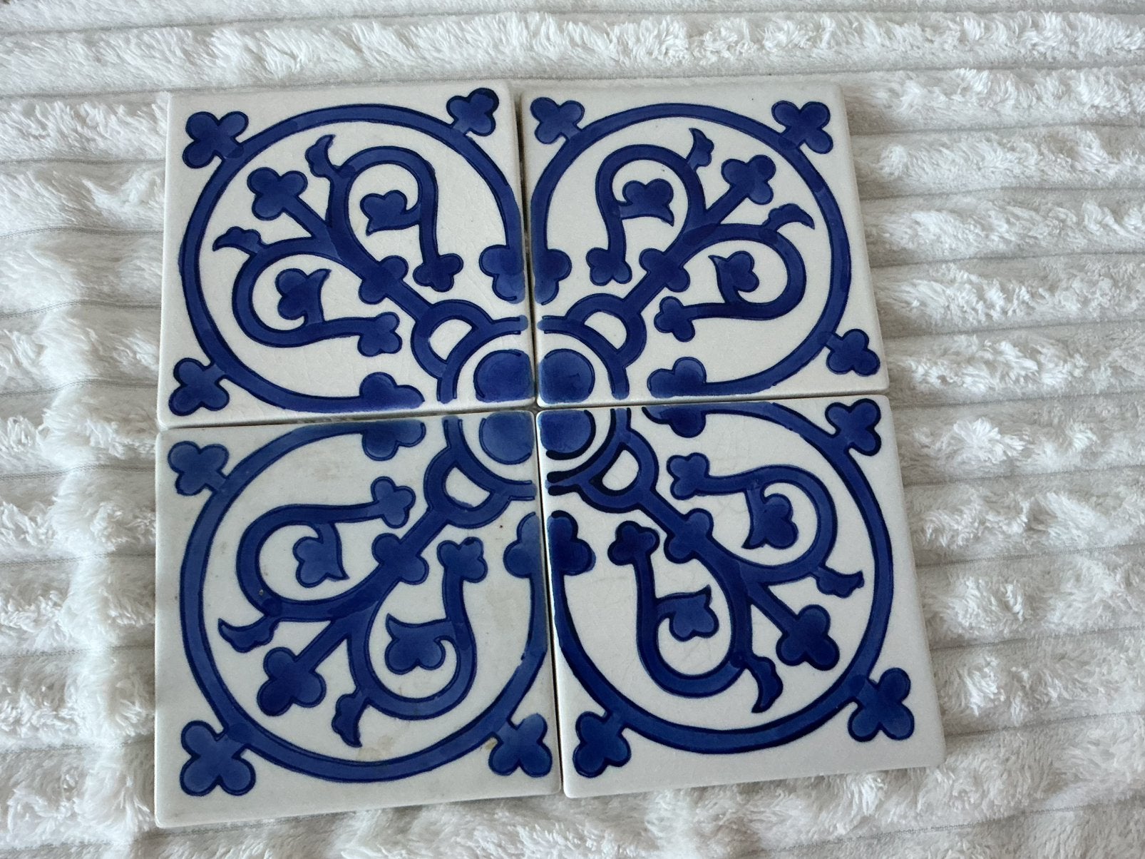 Set van 4 handgeschilderde Portugese tegels, blauw-wit, Ophalen of Verzenden