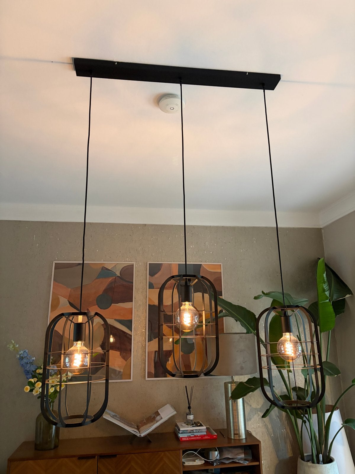 Loods 5 Hanglamp 3-lichts industrieel zwart, Huis en Inrichting, Lampen | Hanglampen, Ophalen of Verzenden, Zo goed als nieuw