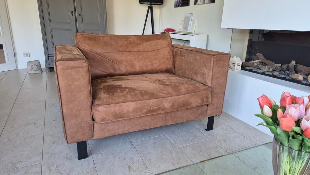 Love Seat/Fauteuil - PU leer/eco leer - bruin/cognac, Ophalen, Modern, Comfortabel, Tweepersoons, 75 tot 100 cm