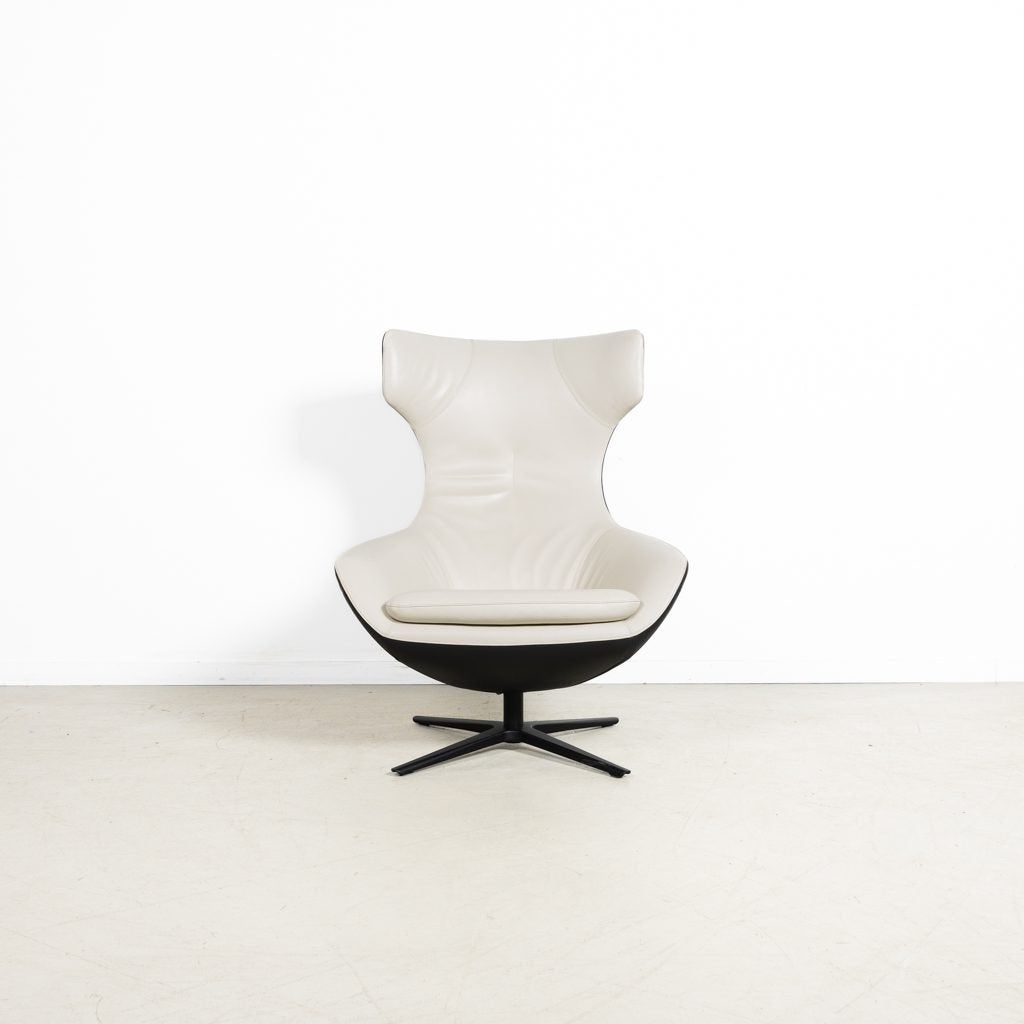 Leolux Caruzzo Fauteuil Wit/Zwart Leer, Niet ingevuld, Zo goed als nieuw, Niet ingevuld, Niet ingevuld