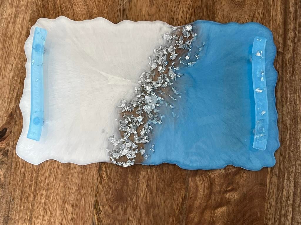 Luxe blue epoxy dienblad!, Ophalen of Verzenden, Nieuw, Rechthoekig, Overige materialen