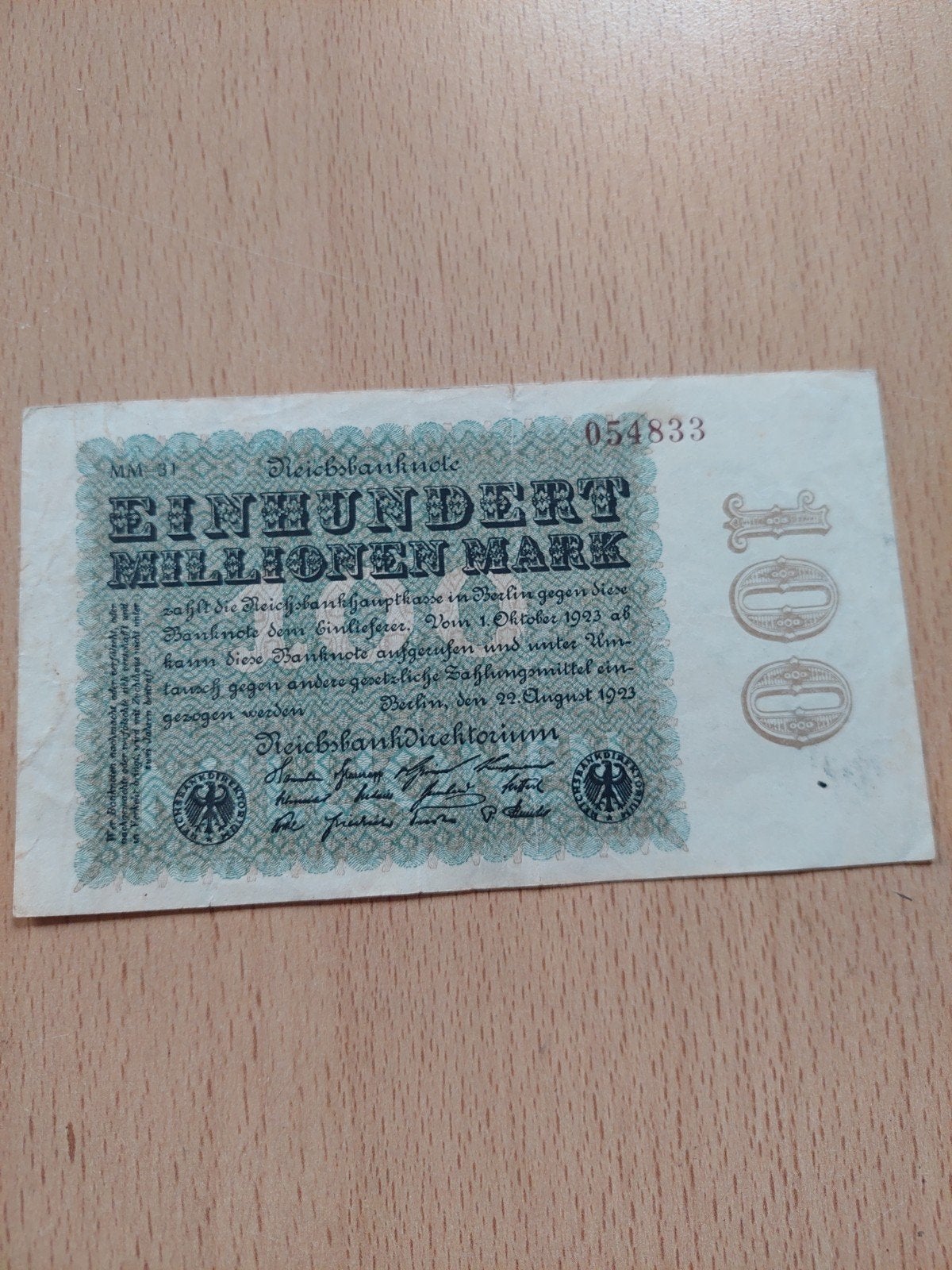 Duitsland 1923 - 100 Miljoen Mark - Weimar Republiek, Postzegels en Munten, Ophalen of Verzenden