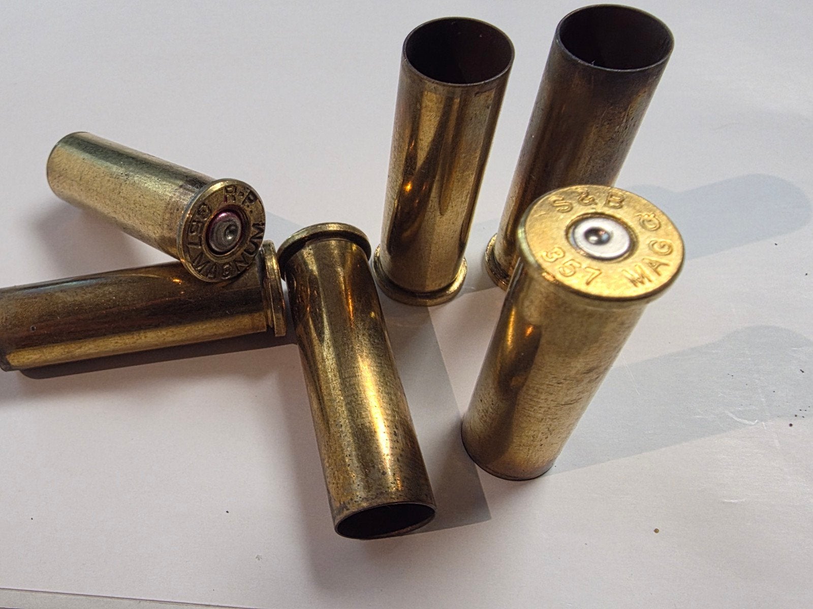 6 lege .357 Magnum hulzen (S&B, Magtech), Verzamelen, Ophalen of Verzenden, Gebruikt