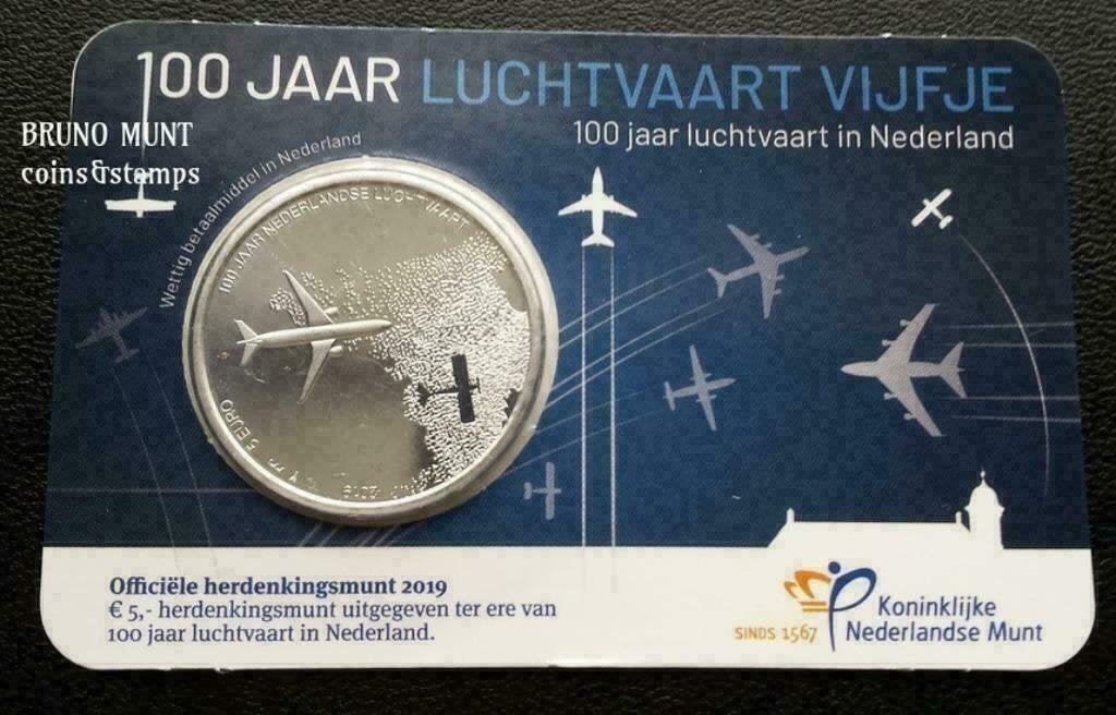 100 Jaar Luchtvaart Vijfje 2019 UNC, Postzegels en Munten, Munten | Nederland, Verzenden, Koningin Beatrix, Euro's, Setje