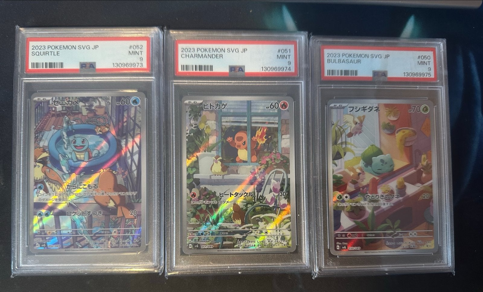 Pokémon Kaarten: Squirtle, Charmander, Bulbasaur (PSA 9), Ophalen of Verzenden, Zo goed als nieuw, Meerdere kaarten