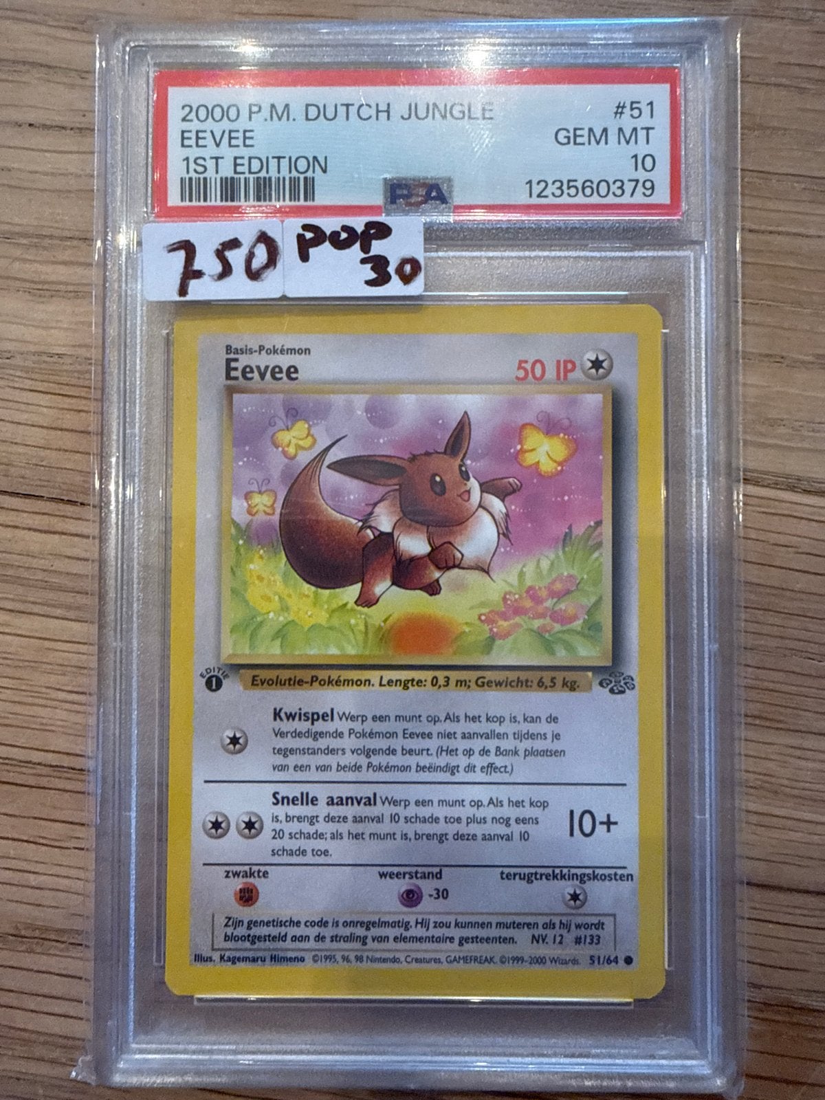 Pokémon Eevee 1st Edition PSA 10 GEM MT 2000 Dutch Jungle, Ophalen of Verzenden, Nieuw, Losse kaart