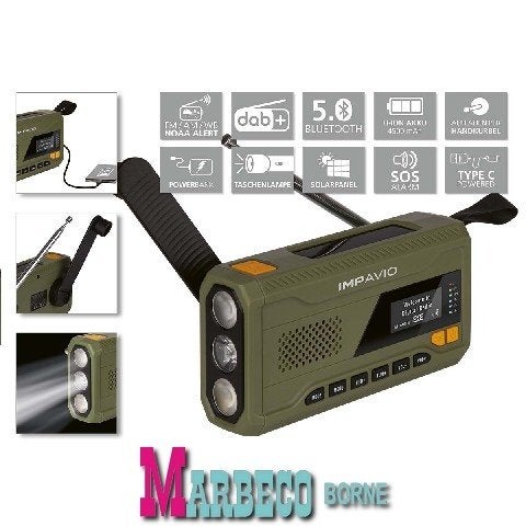 FM en DAB+, Noodradio, Handslinger, Solar Powered, USB-C, Overige typen, Nieuw, Info@marbeco.nl, IMPAVIO DAB 1