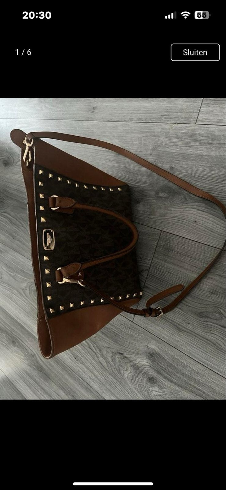 Michael Kors Handtas - Bruin met studs, Ophalen of Verzenden, Gebruikt, Bruin, Handtas