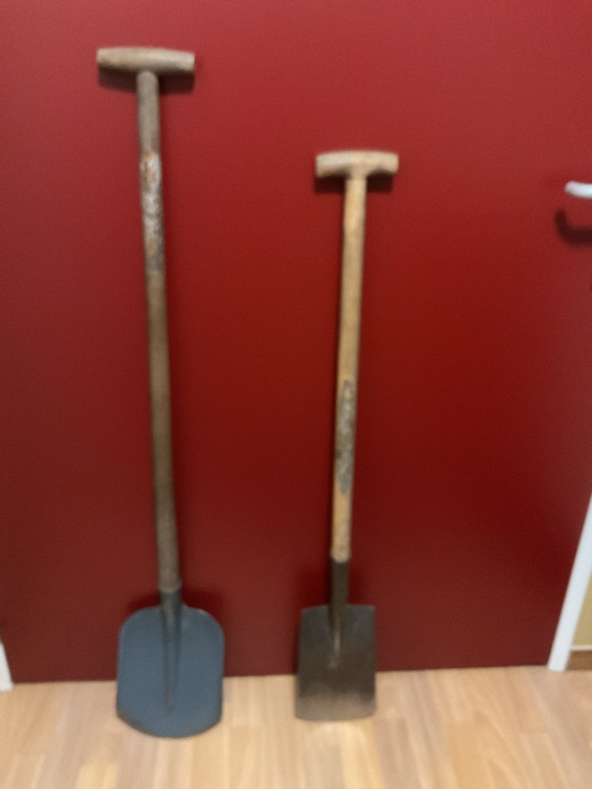 Vintage schop en spade/steekschop met houten T-greepsteel, Tuin en Terras, Ophalen of Verzenden, Gebruikt, Spade