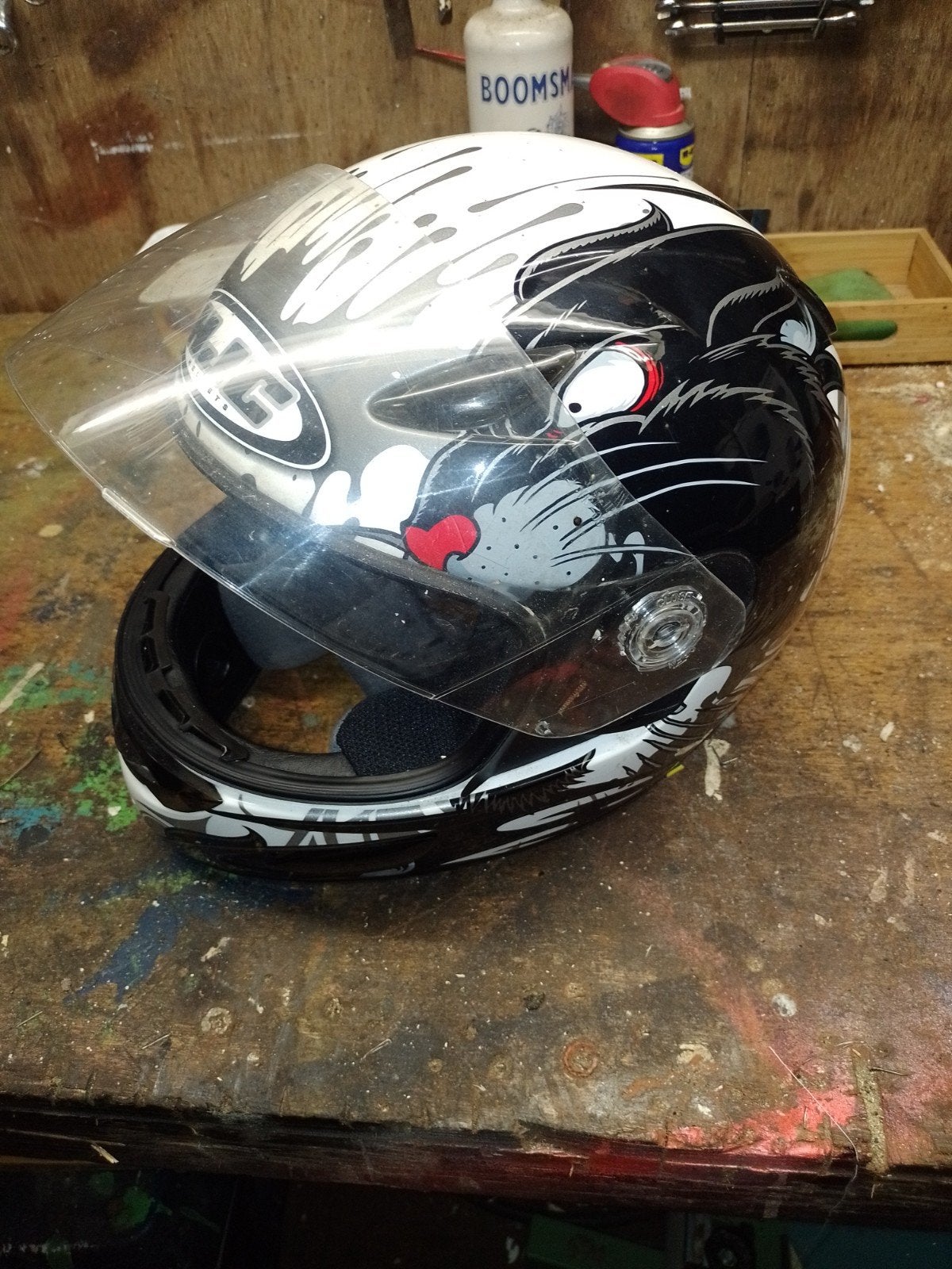 Brommerhelm maat S/M - Zwart/Wit met panterprint, Ophalen of Verzenden, Gebruikt, Small, Onbekend