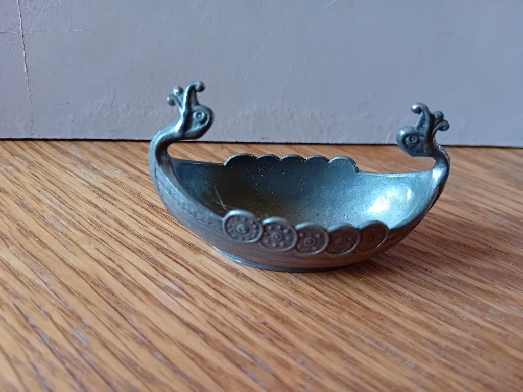 Handgegoten tinnen zoutkelder/zoutvaatje Vikingschip Noorweg, Ophalen of Verzenden