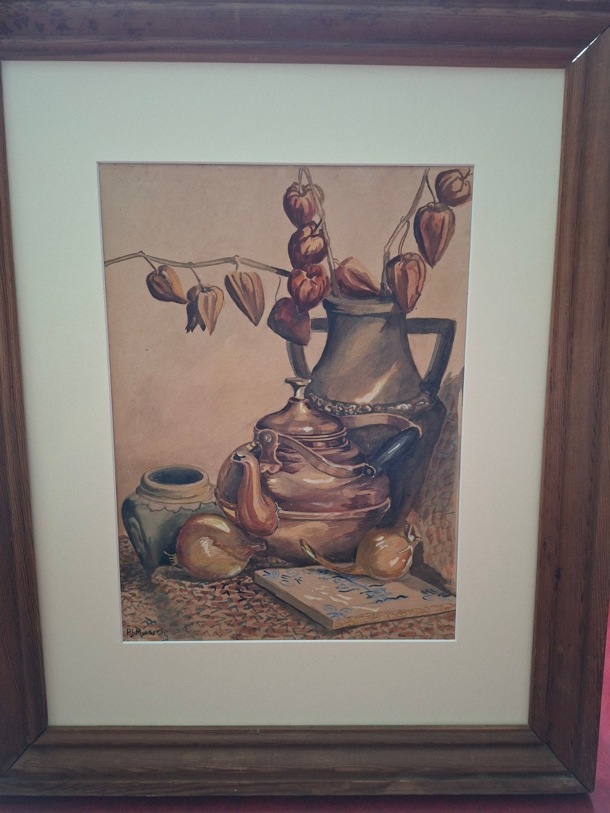 Prachtig Stilleven (Aquarel) – Piet J. Mulders (1908-1965), Ophalen of Verzenden