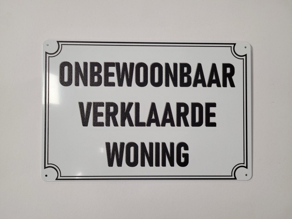 Onbewoonbaar verklaarde woning reclamebord van metaal deco, Info@deconoord.nl, Deco Noord, Nieuw, Ophalen of Verzenden