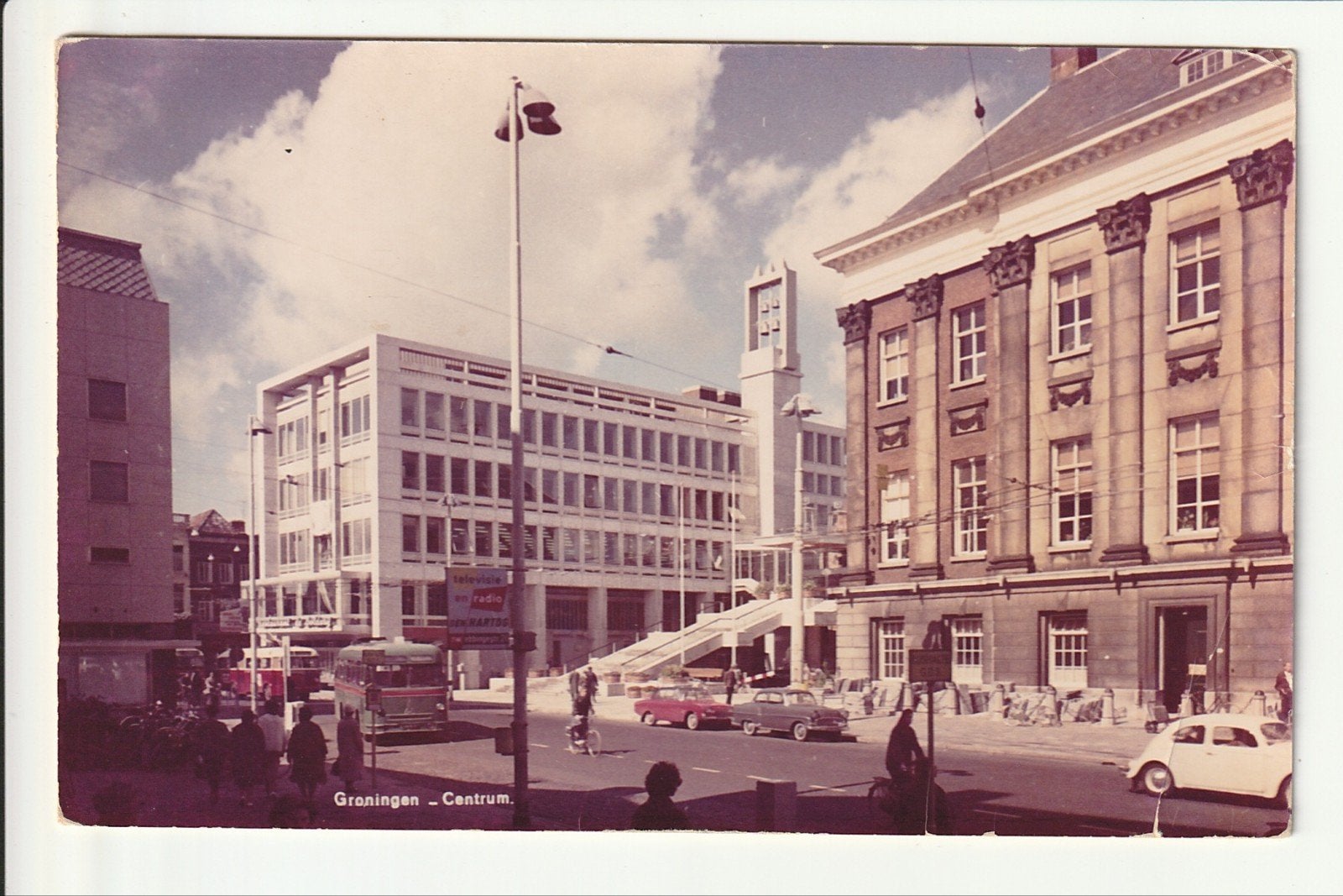 GRONINGEN CENTRUM STADHUIS OUD, NIEUW TROLLEYBUS GDS MAGIRUS, Ophalen of Verzenden, 1940 tot 1960, Ongelopen, Groningen