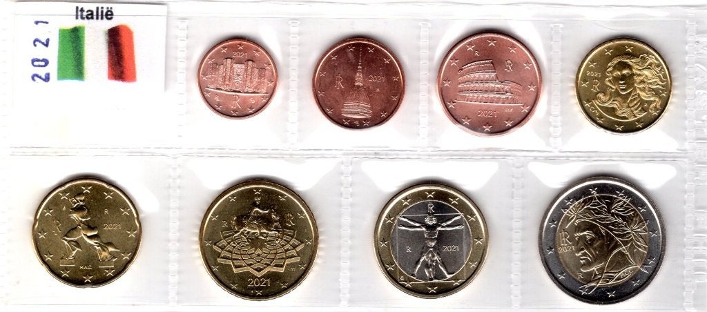 UNC set Italie 2021 - 1 cent t/m 2 euro, Postzegels en Munten, Verzenden, Italië, Overige waardes, Setje