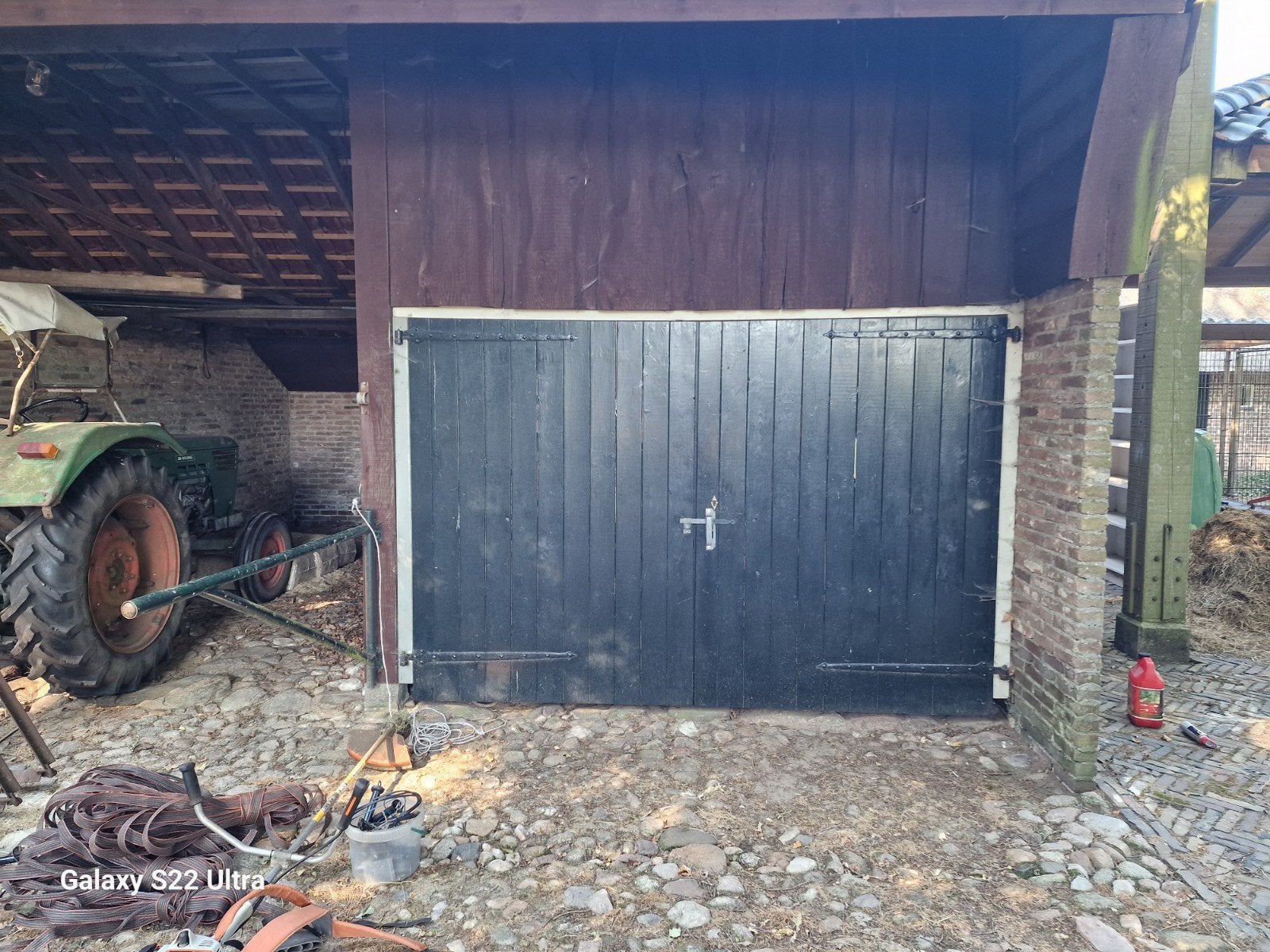 Robuuste houten garagedeuren, groen geverfd, Ophalen, Gebruikt, 120 cm of meer, Minder dan 200 cm