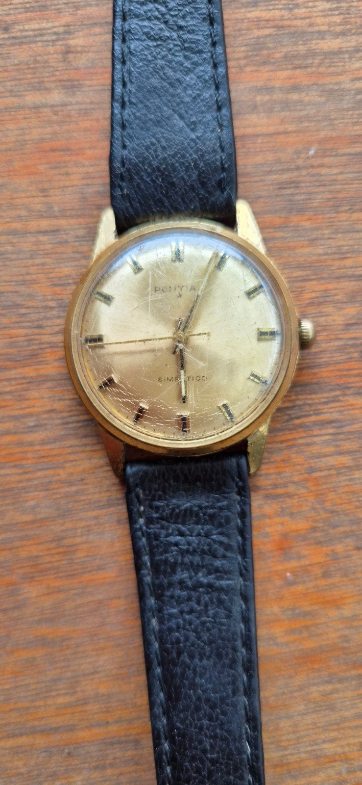 Vintage Pontiac Simpatico herenhorloge, Jaren 60/70, Zwitser, Overige merken, Overige materialen, Polshorloge, Verguld