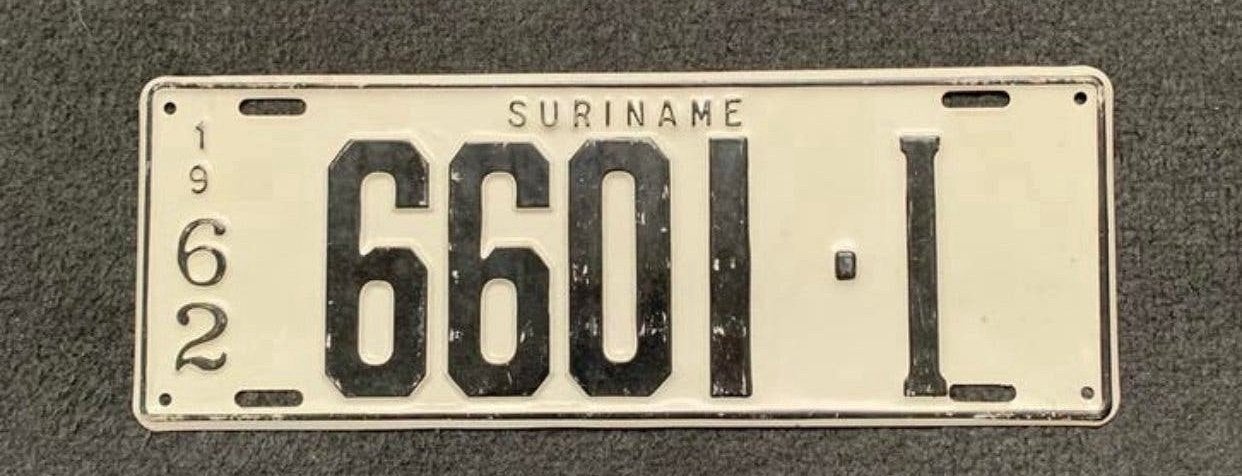 Suriname kentekenplaat 1962, Ophalen of Verzenden, Gebruikt, Auto's
