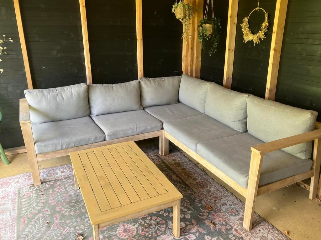 Loungebank, hoekbank + tafel, Ophalen, 5 zitplaatsen, Gebruikt, Loungeset