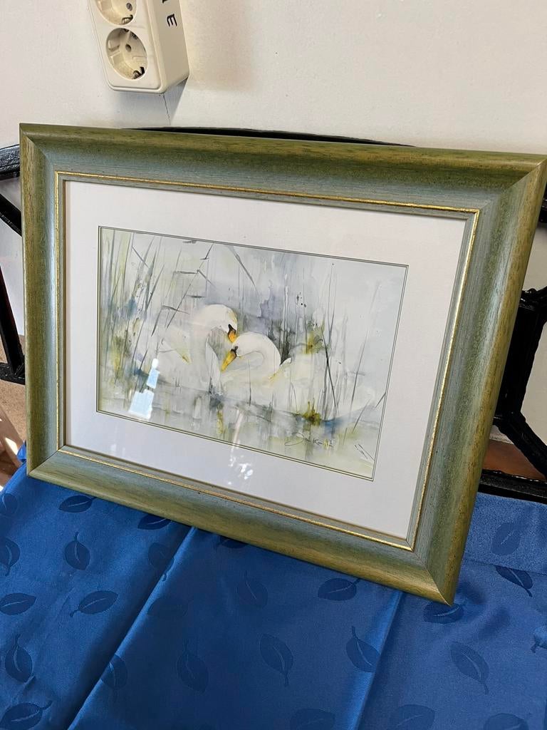 Schilderij  van Jan Kooistra met 2 zwanen er op, Antiek en Kunst, Ophalen of Verzenden